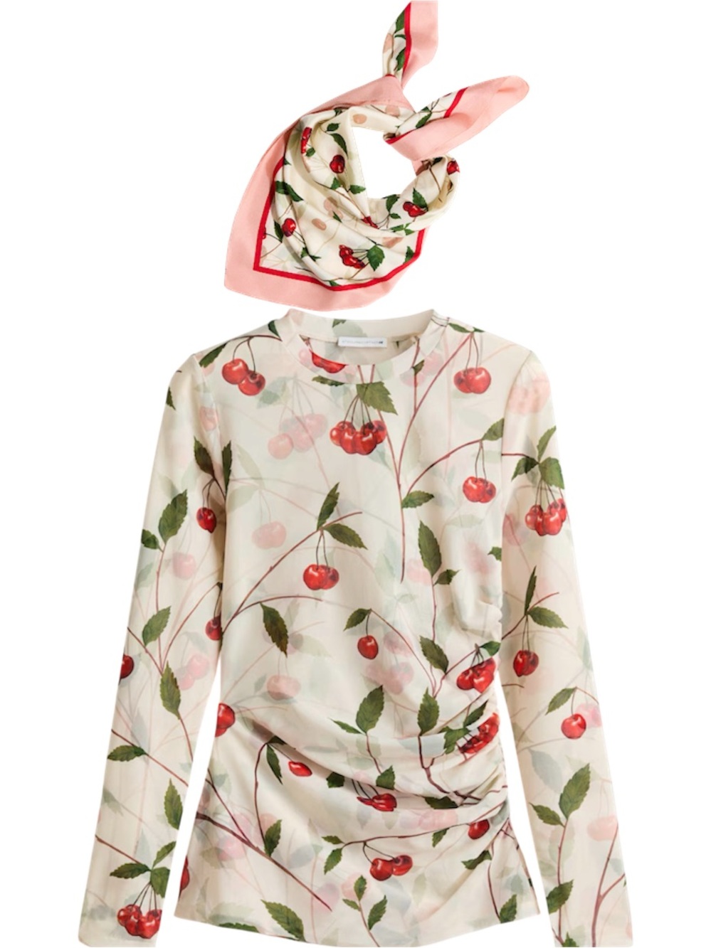 STELLA MCCARTNEY H&M CHERRY-PRINT MESH TOP & SCARF SET NWT